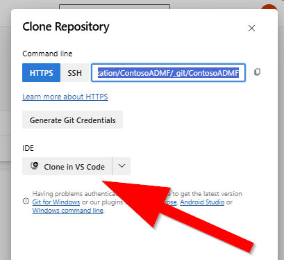 Select "Clone in VS Code"